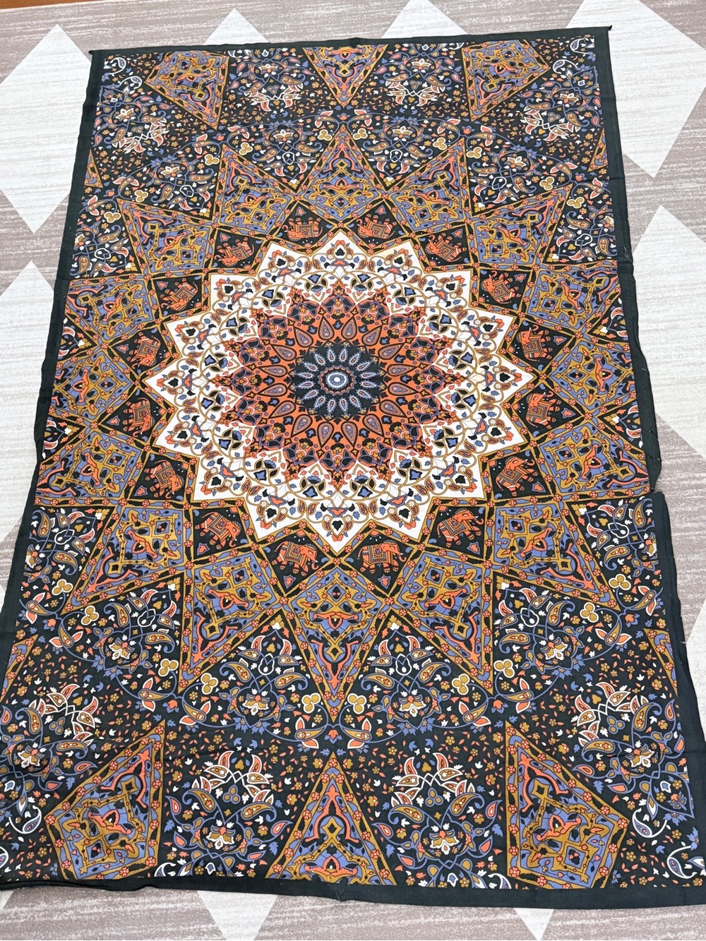 Sunshine Joy Dark Star Elephant Mandala Tapestry